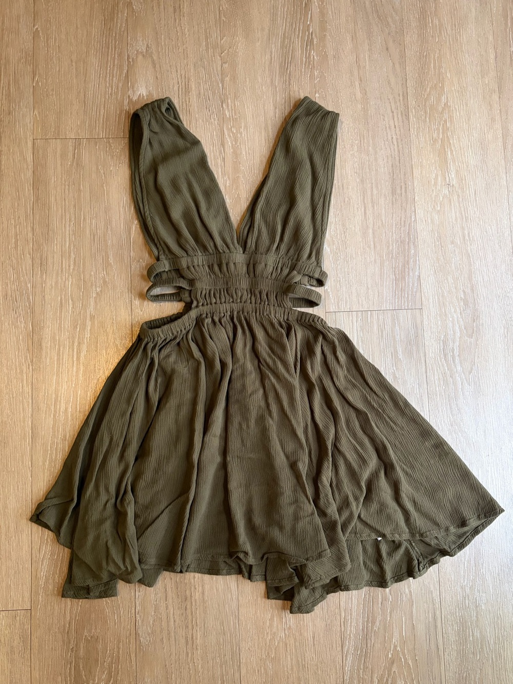 Windsor Olive Green V-Neck Mini Dress w/ Side Cutout Details